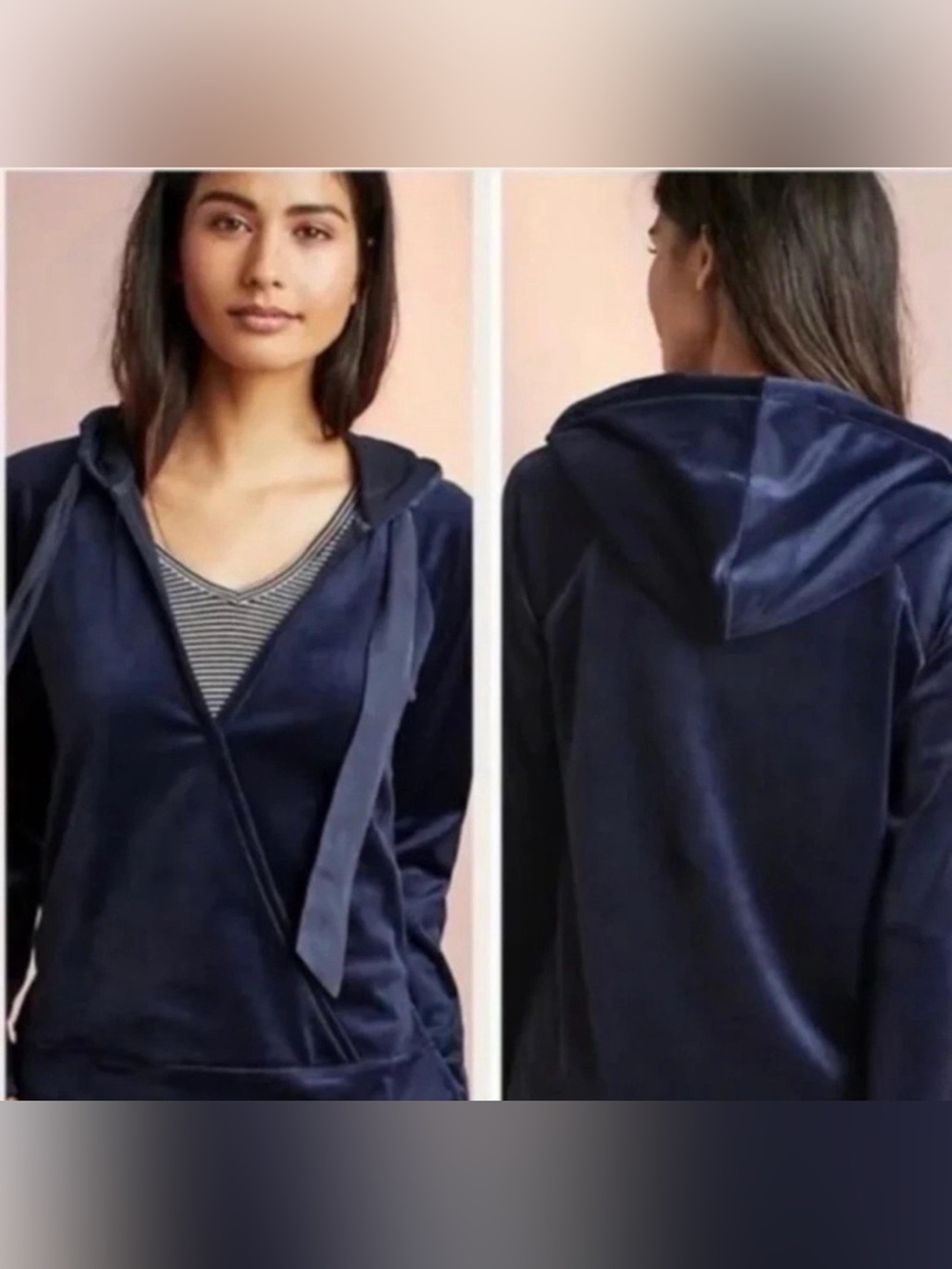 Anthropologie Hoodie Top Sweater Navy Velour Women’s size XS